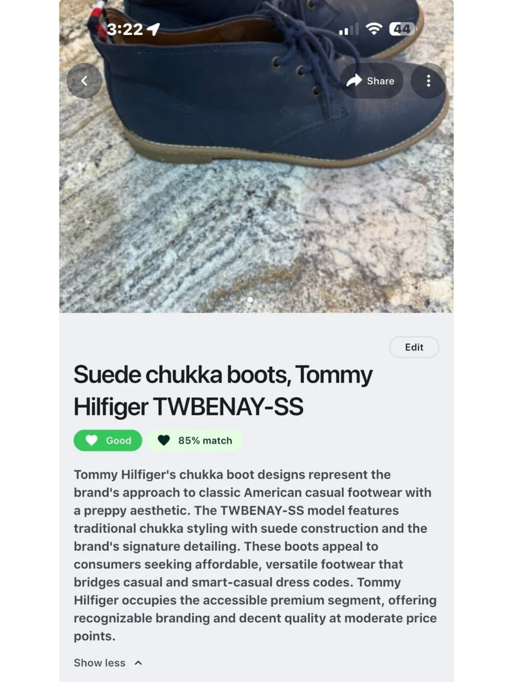 Tommy Hilfiger TWBENAY-SS Navy Suede Chukka Boots Size 8.5M
